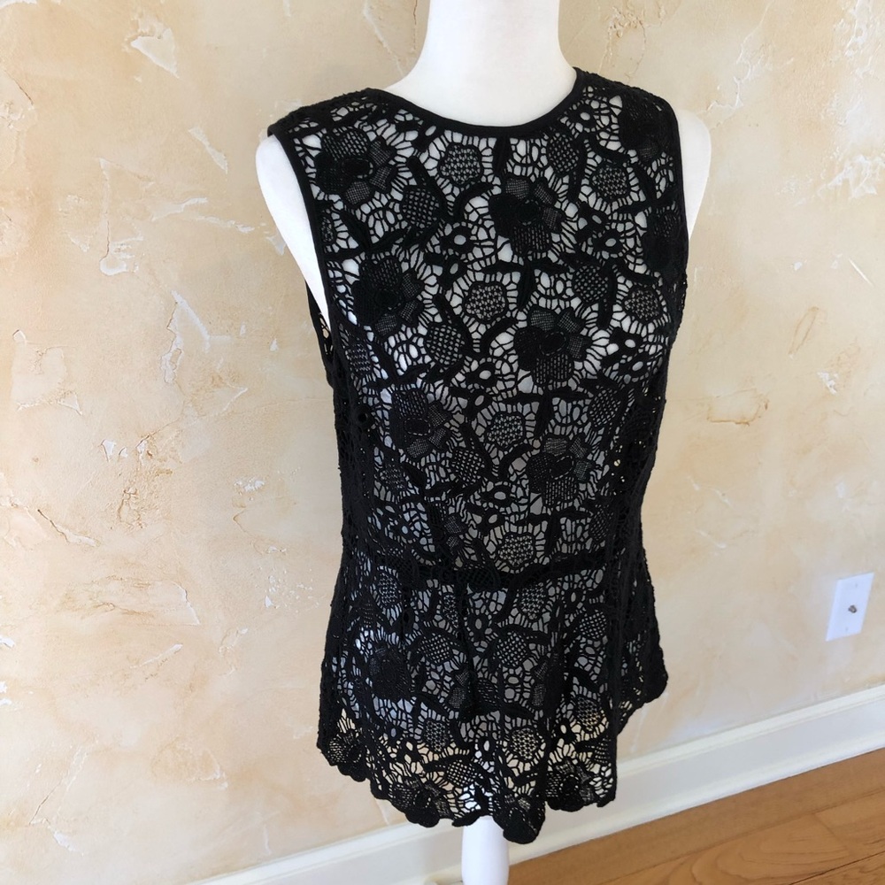 CAbi Lace #800 Peplum Top in Black Medium